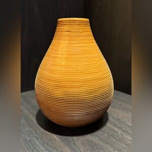 Crate and Barrel Leather Textured Orange Vase. 10 in x 7 in. Lightweight